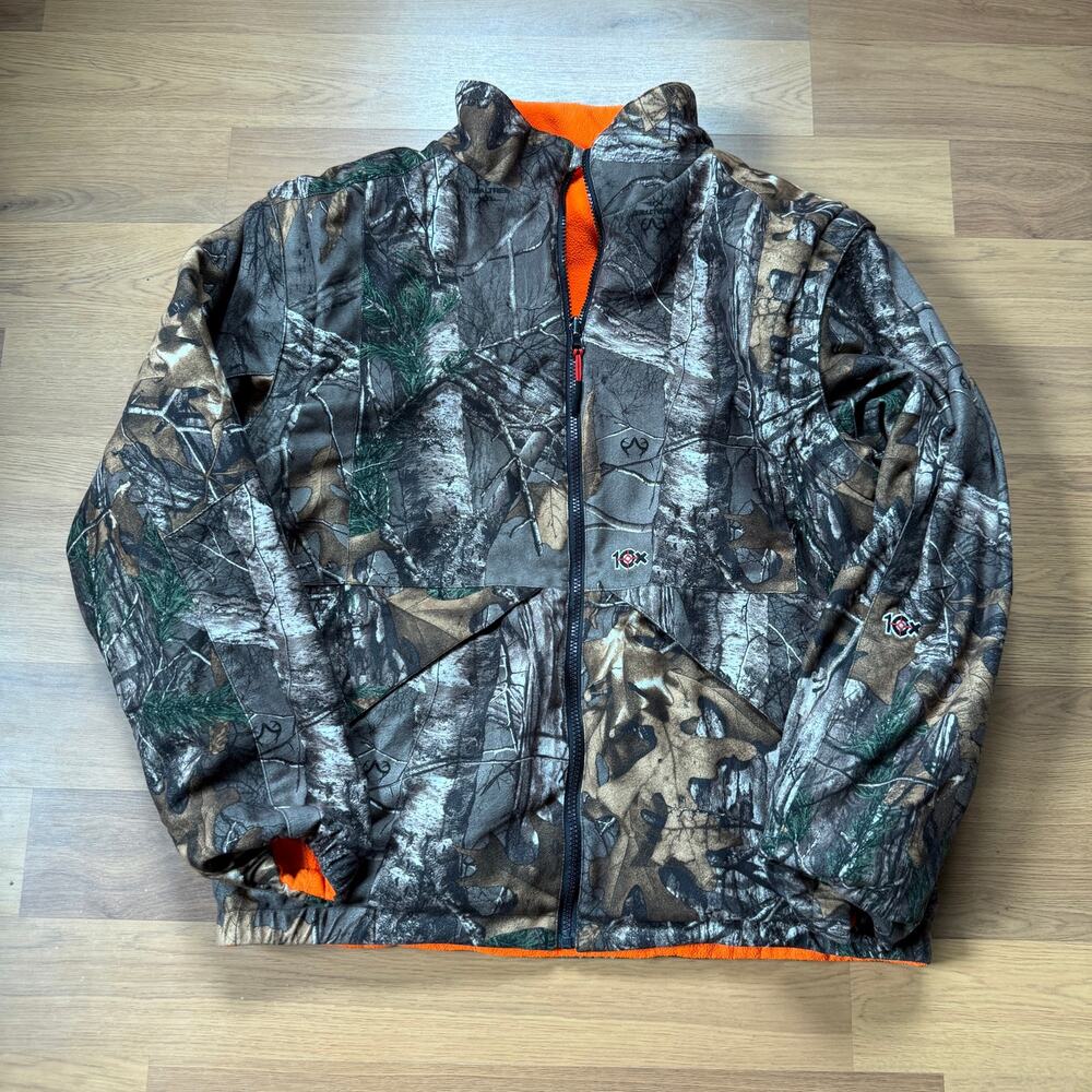 Men's 10x Camouflage Camo Reversible Bright Orange Fleece Hybrid Vest Jacket L